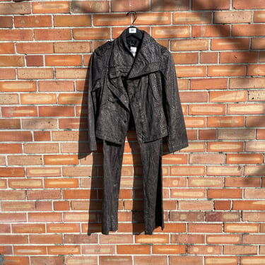 vintage y2k brown snakeskin moto jacket and pants suit / m medium 