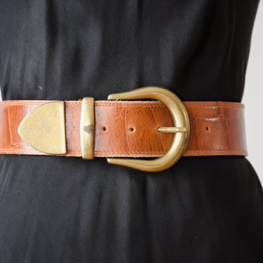 60's.70's Vintage Men's Hippie Leather Belt Brass Lion Buckle Medium 29-33  