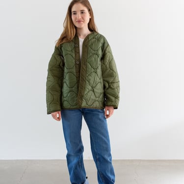 Vintage Green Liner Jacket | Unisex Wavy Quilted Nylon Coat | M | LI125 