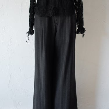 Vintage 1990s Badgley Mischka Wide Leg Trouser Pant Charcoal Grey/with Pin Stripes Medium