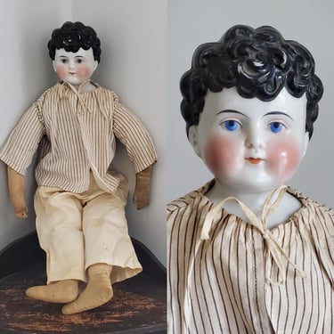 Antique China Doll wirh Beautiful Curly Hair - 19.5" Tall - Antique German Dolls - Collectible Dolls 