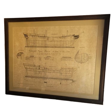 1966 Drawing Howard Chapelle Maritime Print Frigate Ship Hancock 32 Guns 1776 