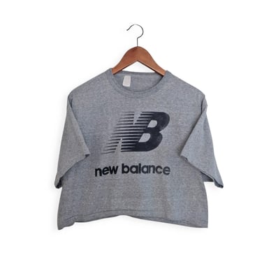 vintage crop top / New Balance shirt / 1980s New Balance tri blend heather grey crop top running shirt Large 