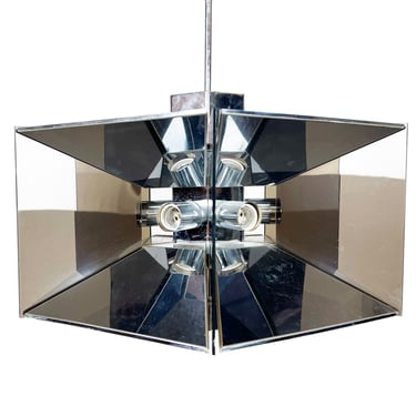 Vintage Chrome and Smoked Lucite Chandelier Pendant 