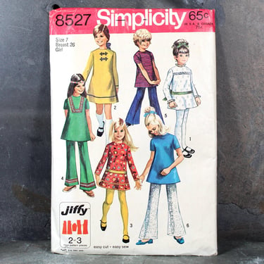 1969 Simplicity #8527 Children's Mod Outfits Pattern | Girls Size 7/Bust 26" | UNCUT & FACTORY FOLDED in Original Envelope | Bixley Shop 