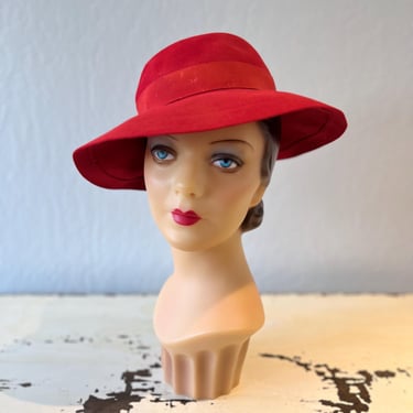 Backing the War Bonds - Vintage Mid 1940s Lipstick Red Wool Felt Fedora 