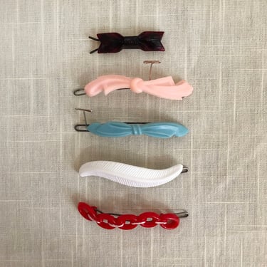 Set of Five Different Shaped Hair Barrettes - 1950s 