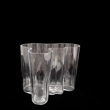 Vintage Mid Century Modern Iconic IITTALA LARGE 6.25" Art Glass Vase Finland Clear Alvar Aalto Finnish Modernist 20th Century Design 