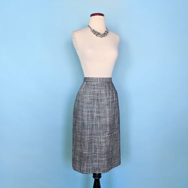 Vintage 80s Gray Woven Pencil Skirt, 1980s Fitted Skirt 