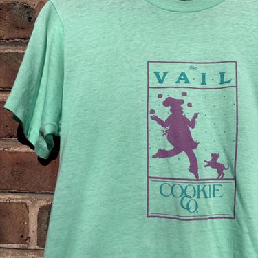 Vintage 90s Vail Cookie Co Bakery Dog Green Thin Tee T Shirt Medium by TimeBa