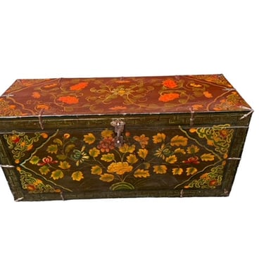 1900's Hand Lacquered Hand Painted Large Tibetan Trunk Box JD235-9