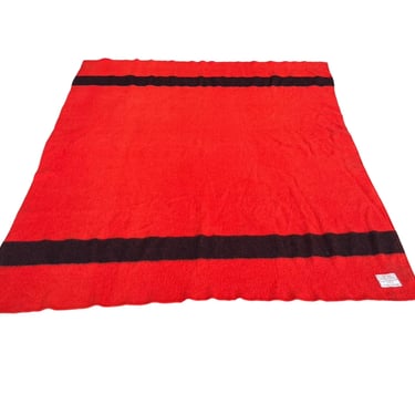 Vintage JC Penney Polar Star Red Black Striped Wool Blanket 84x72