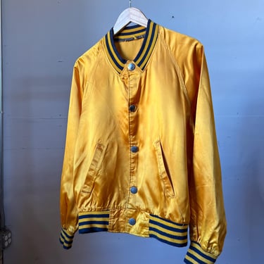 Large, Vintage 1950s 1960s Field and Stream Satin Bomber Jacket, Yellow, Stripes, As Is, H 