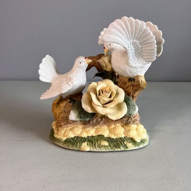Vintage Capodimonte Porcelain Doves and Rose Tree Figurine Italian 