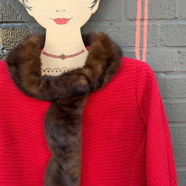 1960s Red Trapeze Coat with Mink Trim 