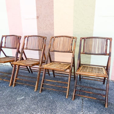 Set of Four Rattan Folding Chairs