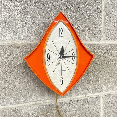 Vintage Wall Clock Retro 1960s Mid Century Modern + General Electric + Model 2159 + Atomic Orange + Plastic + Time + MCM + Wall Decor 