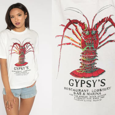 Y2K Lobster Shirt Gypsy's Restaurant Lobstery Cancun Mexico TShirt Vintage Graphic T Shirt 00s Souvenir Tourist Travel Tee Bar Large 