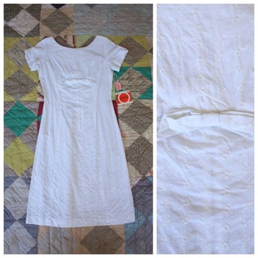 50s 60s White Embroidered Wiggle Dress New With Tags Size XS / S 