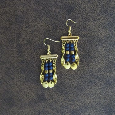 Chandelier earrings, blue and gold earrings 2 