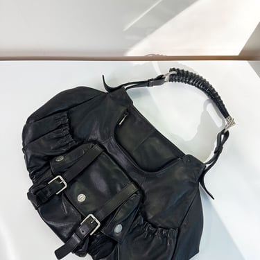 Yves Saint Laurent Vintage Mala Mala Mombasa Bag in Black Leather and Silver Horn Bag Multi Pocket Y2K Minimal 