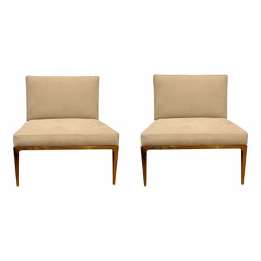 Modern Beige Suede Marley Slipper Chairs - a Pair