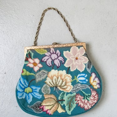 1960s Purse Needlepoint Floral HandBag 