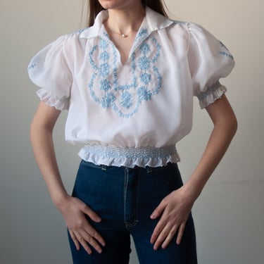 6728t / floral embroidered peasant blouse / m 