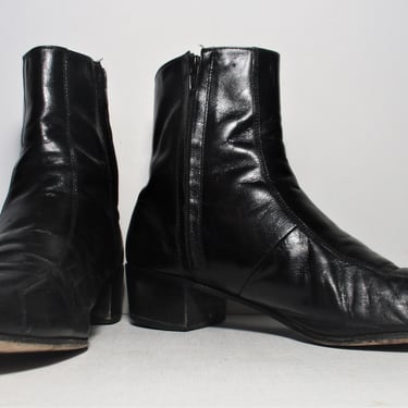 Vintage 1980s Florsheim Black Leather Ankle Boots, size 12D men, Vintage Shoes 