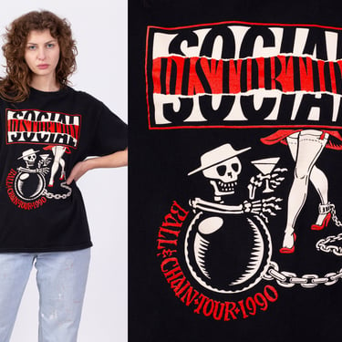 Vintage Social Distortion 1990 Ball & Chain Tour T Shirt - Unisex Large | 90s Punk Rock Music Band Concert Tee 