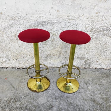 Vintage Pair of Bar Stools/ Pair of Bar Chairs/ Vintage Chairs/ Metal And Textile Stools/Mid Century Modern Bar Stools /Red Bar Chairs / 80s 