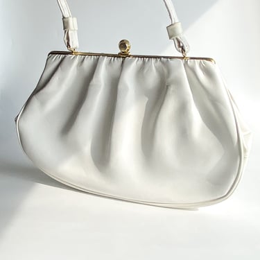 1960s White Rounded Faux Leather Top Handle Bag
