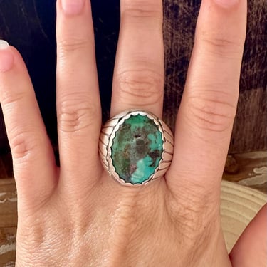 ALVERY SMITH TIBETAN Turquoise & Sterling Silver Mens Ring | Native American, Southwestern Jewelry | Navajo Made | Size 12 