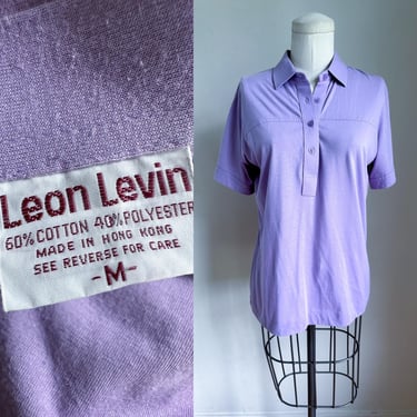 Vintage 1970s Leon Levin Lavender Polo Shirt / M 