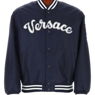 VERSACE Navy blue nylon bomber jacket