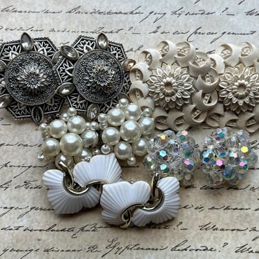 1950s cream earrings collection floral celluloid and bead clip on lot 