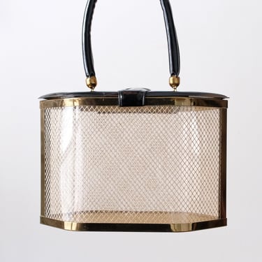 Amazing 1950's Black & Gold Mesh Lucite Handbag