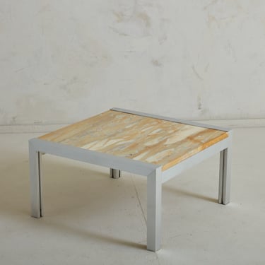 Onyx Accent or Side Table with Aluminum Base, France 1970s