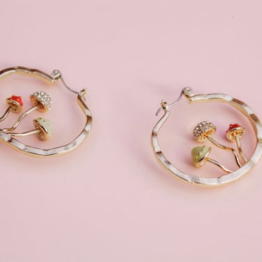 E136 mushroom earrings, mushroom hoops, gold hoop earrings, silver earrings, unique earrings, statement earrings, nature earrings, gift for 