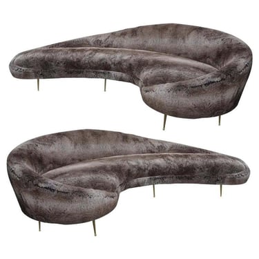 Pair of Large Right and Left Curved Sofas in the Style of Ico Parisi, 1950-1959