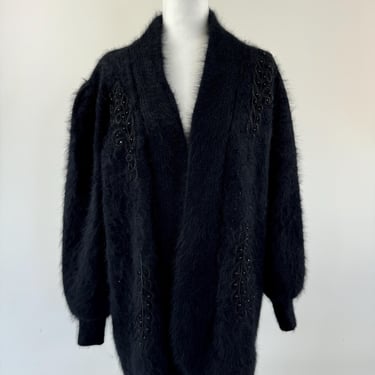 1980s Lee Sands Black Angora Cardigan 