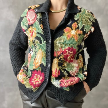 Vintage Marisa Christina Hand Knit Fruit Cardigan Sweater, Size Large 