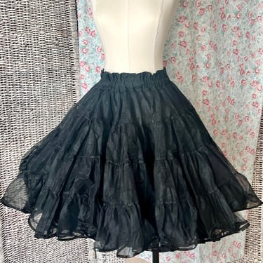 Vintage Black Petticoat, Sequin Edge, Tulle Netting, Chiffon, Ruffles, Swing, Square Dance, Rockabilly Pin Up, Slip Lingerie 