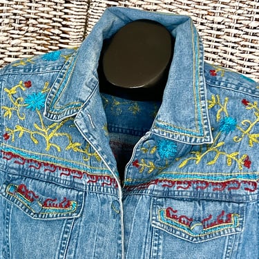 Embroidered Denim Jacket, Shirt, Shacket, Jean Top, Embroidery Floral, Vintage Year 2000 
