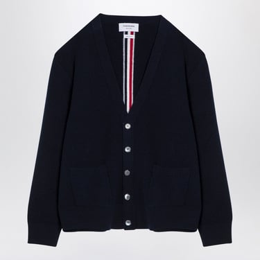 Thom Browne Navy Blue Wool Cardigan With Tricolour Insert Men