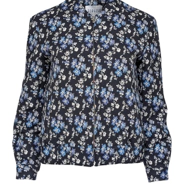 Claudie Pierlot - Navy w/ Cream & Blue Floral Print Jacket Sz 4