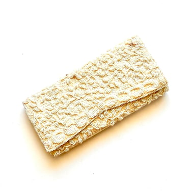 Vintage 50s 60s Beaded Bag White Wedding Handbag Sequin 1950s Bridal Purse Envelope Clutch 