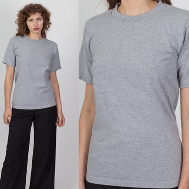 90s Plain Heather Grey Crew Neck Tee - Small | Vintage Normcore T Shirt 