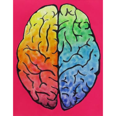 Full Color Brain  -  original watercolor painting - neuroscience art 