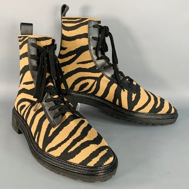 LOEFFLER RANDALL Size 12 Black Brown Tiger Knit Lace Up Ankle Boots